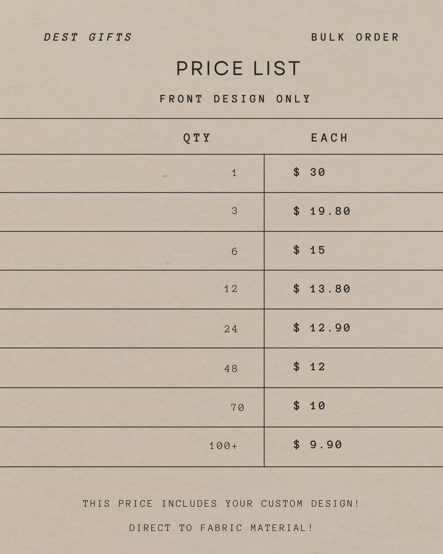 Choose Your Custom Design! FRONT DESIGN ONLY