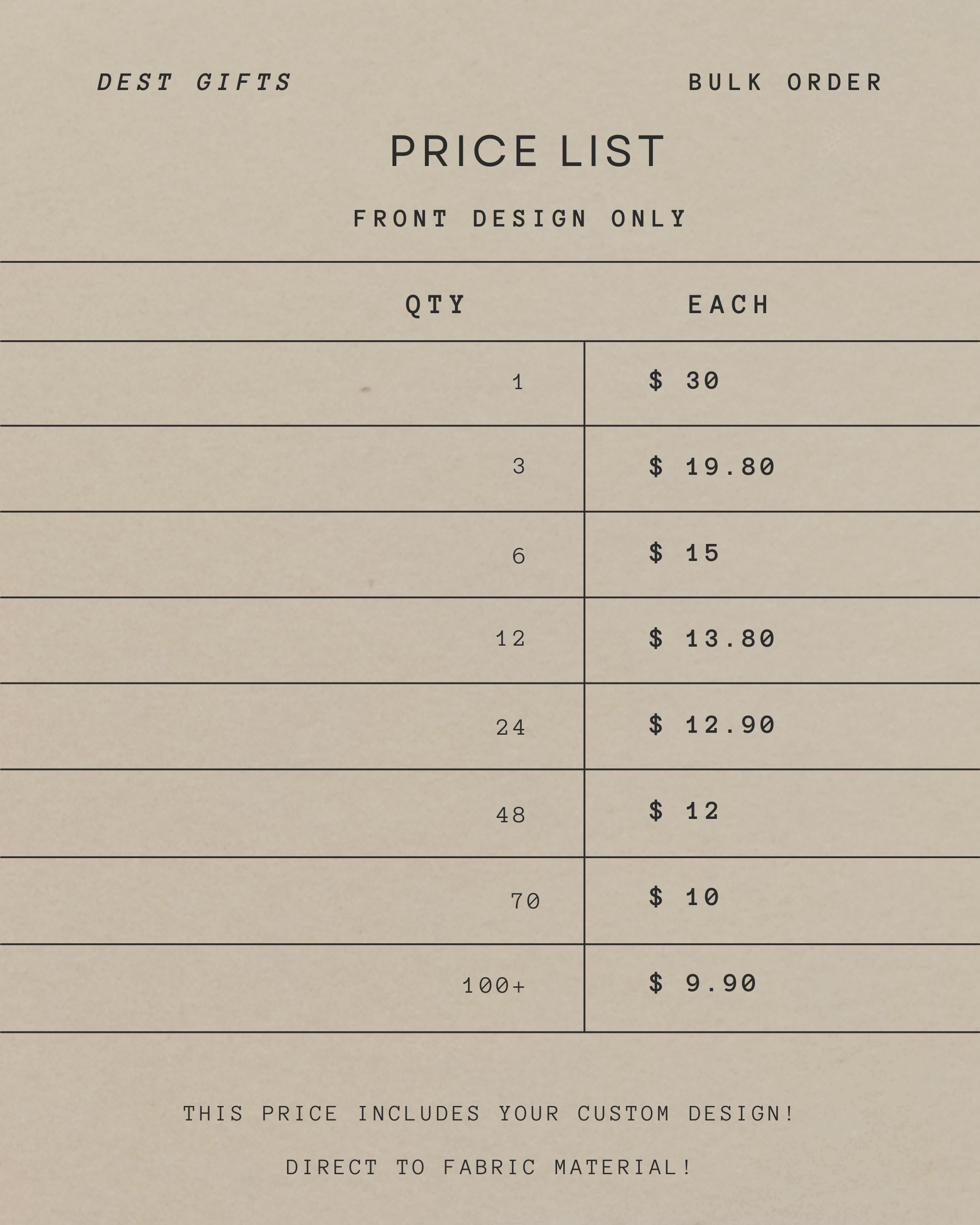 Choose Your Custom Design- FRONT DESIGN ONLY