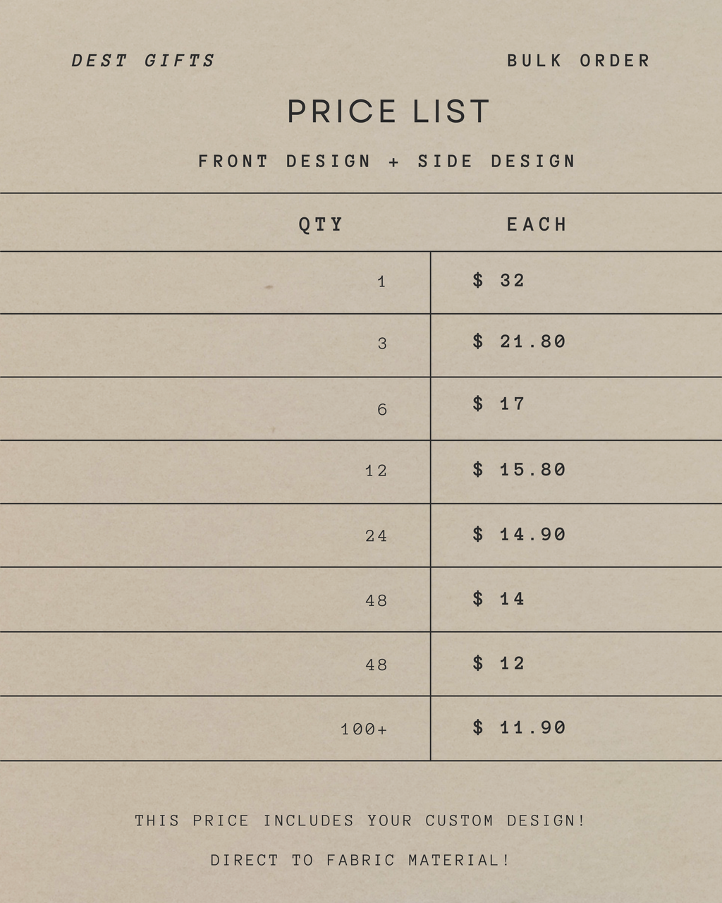 Choose Your Custom Design! FRONT & SIDE DESIGN
