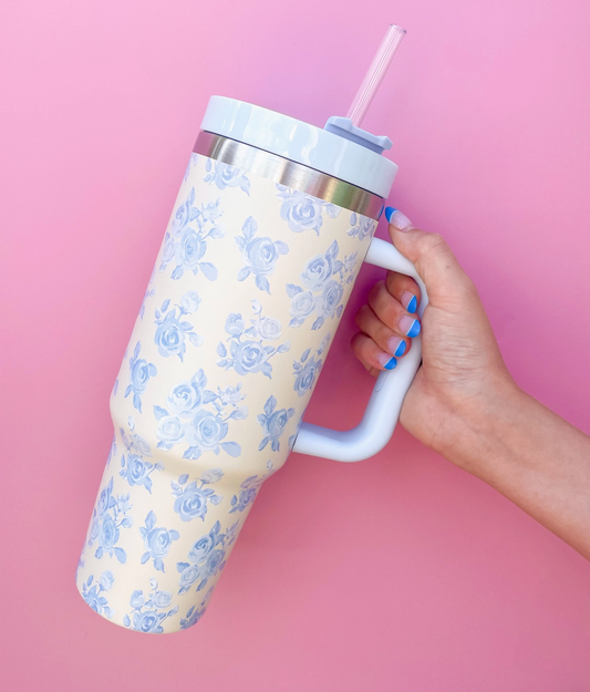 Cream & Blue Floral 40oz Tumbler